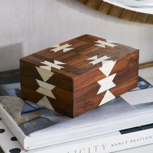 Modern Inlay Patterns Wooden and Resin Organizer Box Artisan Jewelry Decor with Unique Design - Product Image 2