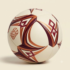 Ballon de football Modern Movements en cuir blanc, marron, rouge, motif géométrique, durable, écologique, pour entraînement professionnel, 0,4-0,45 kg - Product Image 1
