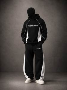 Ensemble de survêtement deux pièces pour homme personnalisé : sweat à capuche oversize et pantalon de jogging large noir et blanc, style streetwear - Product Image 6