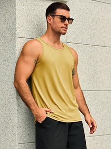 Débardeur côtelé jaune pour homme, col rond, tricoté, respirant, couleur unie, décontracté, style musculaire - Product Image 3