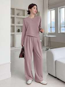 Womens Two Piece Lounge <b>Set</b> Long Sleeve Top And Wide Leg Pants Casual Comfortable Matching Outfit - Product Image 2