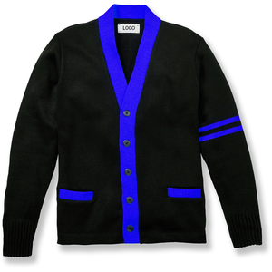 Men's Black Yellow V-neck Wool Acrylic <b>Cardigan</b> Full Sleeve Button Closure Autumn Style Custom university-inspired Embroidered - Product Image 5