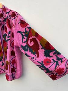 Chaqueta Rosa Suzani Hecha a Mano, Chaqueta Corta, Abrigo de Terciopelo, Blazer Unisex - Product Image 5