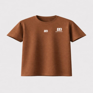 เสื้อยืดคอกลมแขนสั้นสีน้ำตาลสำหรับผู้ชาย ผ้าฝ้าย พิมพ์ลายดิจิตอล โลโก้ BB ด้านหน้า ทรงลำลอง ใส่สบาย ดีไซน์ถัก ป้องกันการหดตัว - Product Image 1