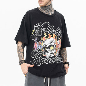 Men's Regular Fit Black Cartoon <b>Flame</b> Print Short Sleeve T-<b>Shirt</b> O-Neck Street Style Polyester/Cotton Jersey Eco-Friendly - Product Image 3