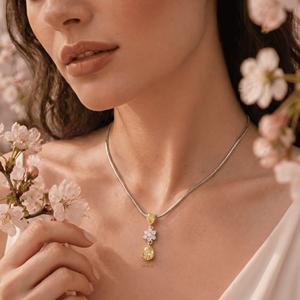 Colgante de diamante cultivado en laboratorio, colgante de diamante amarillo en forma de pera, collar de diamantes floral, elegante joyería fina para mujer, regalo estilo gota. - Product Image 1