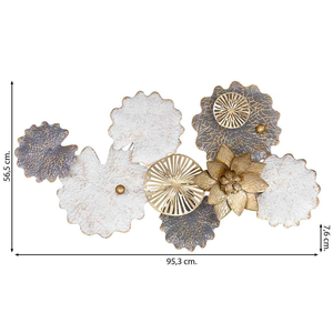 Élégant Panneau Mural Métallique Floral Or Blanc et Charbon Sculpture Botanique pour Salon Chambre Intérieur Moderne - Product Image 2