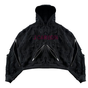 Pull noir oversize décontracté en maille, style streetwear, automne, 100% coton, col montant, imprimé numérique - Product Image 3