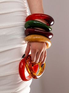 Vintage Inlay Acrylic Gemstone Chunky Resin <b>Bangles</b> <b>Bracelet</b> for Women Stacked Lady Party Cuff on Wrist Accessories Jewelry Gift - Product Image 6