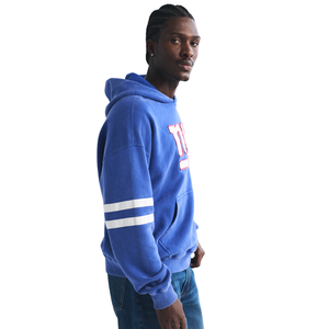 Sweat à capuche unisexe personnalisé bleu roi style universitaire avec manches patchwork, logo sportif, streetwear, fabrication OEM, marque privée, vente en gros - Product Image 2