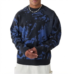 Men's Oversized Crew Neck Pullover Knitted <b>Sweatshirt</b> Blue <b>Black</b> Abstract Print Casual Streetwear Autumn Wear - Product Image 1