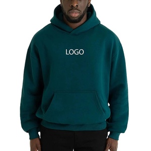 Sudadera con capucha y cremallera de felpa 100% algodón color verde azulado oscuro para hombre, corte holgado oversize con hombros caídos, logotipo personalizado, estilo urbano, OEM - Product Image 1