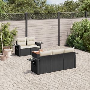 Conjunto de Sofá de Jardín de Ratán Negro, Plegable, para 6 Personas, Muebles de Exterior de Diseño Contemporáneo - Product Image 1