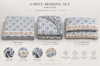 Ensemble de literie 4 pièces en viscose de bambou tissé avec motif imprimé personnalisé, drap et couette pour lit king size, textile de maison