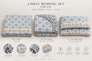 Juego de Ropa de Cama de Viscosa de Bambú de 4 Piezas, Tamaño King, Juego de Sábanas y Edredón con Estampado Personalizado, Textil para el Hogar - Product Image 2