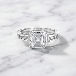 Platinum Asscher Cut Diamond Engagement Ring With Tapered Baguette Side Stones Classic Style GIA Certified Women's Jewelry - Product Image 5