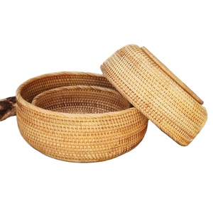 ชุดตะกร้าผลไม้หวายทรงกลมสไตล์ชนบทสำหรับตกแต่งผักงานทำมือ3ชิ้นทำจากไม้ไผ่สำหรับห้องครัวขายส่ง - Product Image 1
