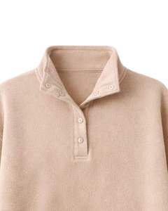 Sudadera con capucha de forro polar extragrande beige para mujer, con cuello de botón a cuarto, bolsillo canguro, gruesa, de invierno, de fabricante - Product Image 5