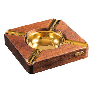 Cendrier en bois et métal en forme de tringle, finition marron et doré, accessoires pour fumeurs, cendrier à cigares, prix de gros - Product Image 2
