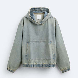 Design personnalisé Denim Hoodies Y2K Streetwear Boxy Fit Oversized Pullover Sweatshirt Lourd Cropped Hoodie - Product Image 5