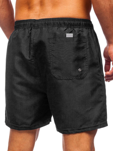 Men's Solid <b>Black</b> Drawstring Swim Shorts Quick Dry Mid Waist Casual Beach Shorts Polyester Short Shorts - Product Image 4