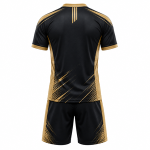 Camiseta de Fútbol Geométrica Negra y Dorada para Hombre, Manga Corta, Absorbe la Humedad, Ajuste Atlético, para Todas las Temporadas, Impresión Sublimada - Product Image 1