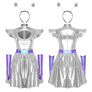 Robe de cosplay d'<span class=keywords><strong>astronaute</strong></span> alien pour <span class=keywords><strong>femme</strong></span> avec gants et bandeau, robe métallique pour événements de cosplay et costumes de danse lyrique - Product Image 2