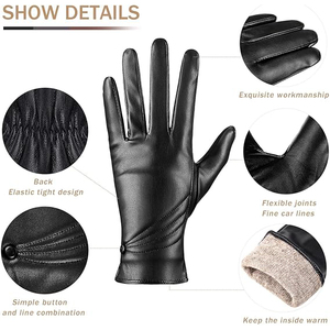 Gants en cuir pour hommes avec doublure thermique et design compatible avec les écrans tactiles, pour la conduite hivernale et l'utilisation en extérieur - Product Image 4