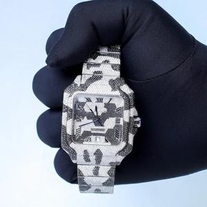 Reloj Automático de Acero Inoxidable Cuadrado con Diseño de Leopardo en Dos Tonos, Esfera con Diamantes de Imitación, Números Romanos, Estilo Vintage y Elegante - Product Image 1