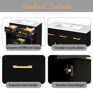Mueble de Baño Moderno Independiente de 36 Pulgadas con 4 Cajones y 2 Gabinetes, Conjunto Combinado de Mueble de Baño Individual con Lavabo de Cerámica - Product Image 6