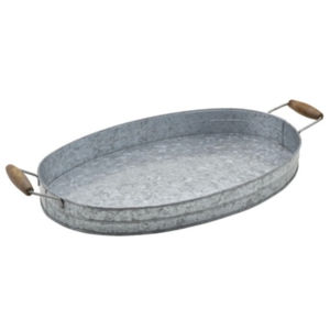 Plateau de service rectangulaire en métal galvanisé avec poignées, style ferme, pour la présentation des aliments et ustensiles de cuisine – En promotion - Product Image 4