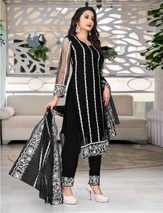 Conjunto de Traje Bordado con Tela de Seda y Pantalón de Mezcla de Seda y Dupatta - Ropa Ligera para Fiestas - Product Image 4