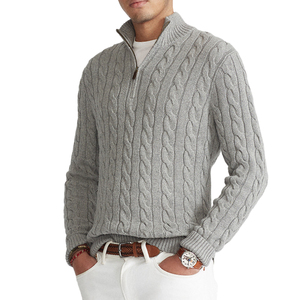 Cardigan en laine gris pour homme, tricot torsadé, col montant, manches longues, épais, anti-boulochage, pour l'hiver - Product Image 1