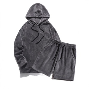 High quality Men's Sherpa <b>Wool</b> Sweat Hoodie and Shorts Set Stylish Two Piece Outfit Perfect For Men's Hoodie and Shorts Set - Product Image 4