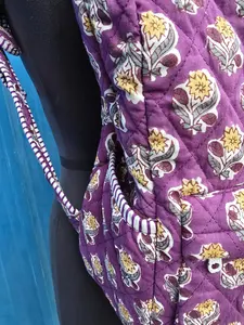 Indian Luxury Vintage Bohemian Cotton Block Print Quilted Durable Portable Foldable Lightweight Zipper Closure Women's <b>Backpack</b> - Product Image 2