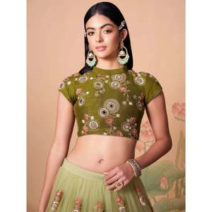 Stunning Pista <b>Green</b> Embroidered <b>Net</b> Plus Size Bridesmaid Lehenga Choli - Product Image 5