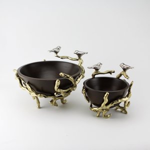 Bol élégant en argent poli sur support décoratif en métal doré à motif plume, plat décoratif sur pied pour fruits et collations, décoration d'intérieur haut de gamme - Product Image 6