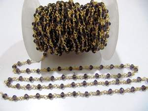 Cadena de Cuentas de Amatista Púrpura Hidroquita Facetada en Forma de Rondelle de 3-4mm con Envoltura de Alambre - Product Image 4