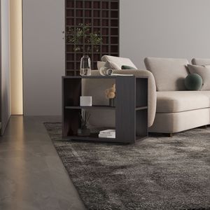 19.7-Inch High Side <b>Table</b> <b>Black</b> End <b>Table</b> and <b>Sofa</b> <b>Table</b> with Two Shelves for Garden Console Use - Product Image 1