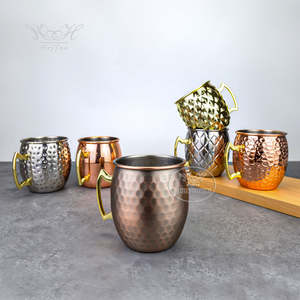 Mug à Moscow Mule en cuivre martelé avec revêtement en acier inoxydable, tasse à cocktail, mug à bière en métal avec poignée dorée pour bar - Product Image 2