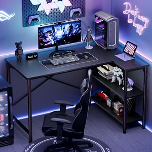 Reversible <b>Storage</b> Rack 39 55 Inch L-Shaped Office Desk with Writing Work Area <b>Computer</b> Desk <b>for</b> Home or Office Use - Product Image 2