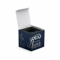 Boîte d'emballage rigide en carton bleu marine de luxe personnalisée avec logo estampé argenté et insert en EVA pour coffret cadeau de bougie parfumée