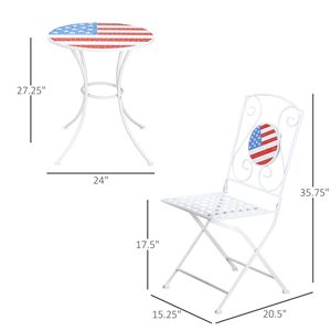 Set Bistrot 3 Pezzi per Esterni con Sedie Pieghevoli a Mosaico Bandiera Americana e Tavolino da Caffè, Rivestimento a Polvere, per Giardino e Balcone, Bianco - Product Image 3