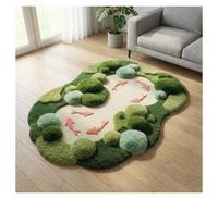 Tapis en mousse sculptée 3D inspiré de la nature, tapis de bassin à poissons en pure laine tufté à la main par un designer, tapis d'art créatif à formes organiques abstraites