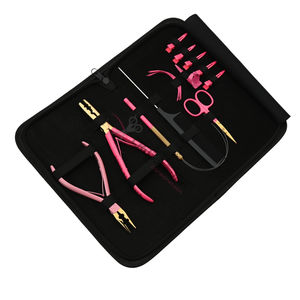 Stylist Hair Extension Kit with 2 Hole <b>Bead</b> Crimper <b>Beads</b> Remover Tool <b>Threading</b> Loop Curved Needles Alligator Sectioning Clips - Product Image 1