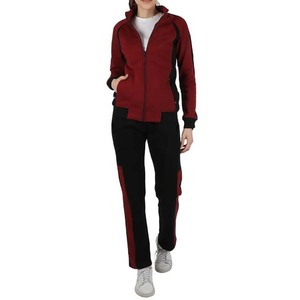 Women's <b>Red</b> Black Color Block Tracksuit Full Zip <b>Hoodie</b> Pants Set Casual Breathable Polyester Cotton Autumn Wear - Product Image 1