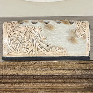 Organisateur de stylos décoratif en cuir repoussé fait main, en cuir de vachette à poils naturels, motif floral, décoration de bureau, porte-stylos, accessoire de bureau - Product Image 2