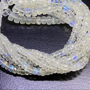Natural <b>Rainbow</b> Moonstone Faceted Rondelle Stone Beads White Crystal Loose Gemstones for Jewelry Making - Product Image 2