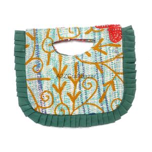 Bolso de Mano Kantha Hecho a Mano, Vintage, Multicolor, 100% Algodón, para Mujer, con Cierre Magnético, Bordado Floral - Product Image 1