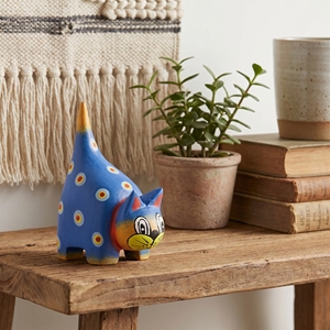 Figurine artisanale en bois d'albizia bleu, queue de chat, peinte à la main, statue d'animal en bois, décoration rustique pour la maison, ornement de jardin, cadeau - Product Image 3